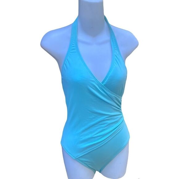 ANNE COLE SHIRRED FRONT HALTER ONE PIECE SWIMSUIT MINT SIZE - Picture 9 of 9